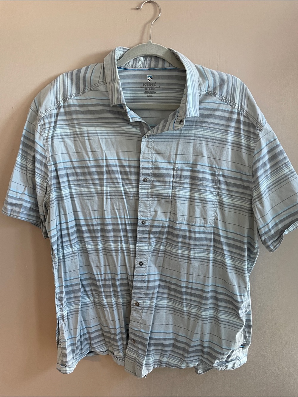 Kuhl Light Blue and Gray Striped Short-Sleeve Button-Up Shirt